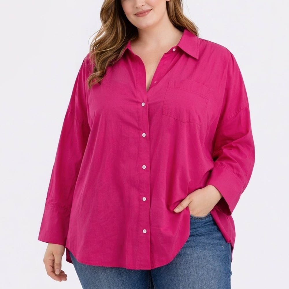 Zara‎ Oversized Poplin Button Down Shirt Womens XXL Pink Relaxed Spring Summer